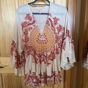 Free people Aliyah flowy boho blouse cream red orange